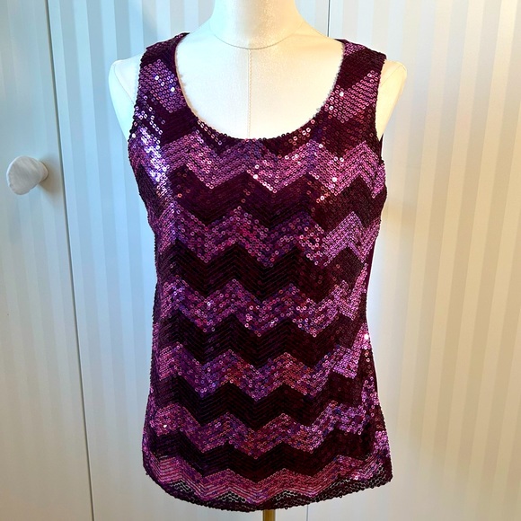 Coldwater Creek plum purple sequins chevron pattern cotton tank Size M - Picture 1 of 9
